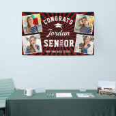 Modern Zwart Rood Afstuderen Klasse van 2024 FOTO Spandoek (Beurs)