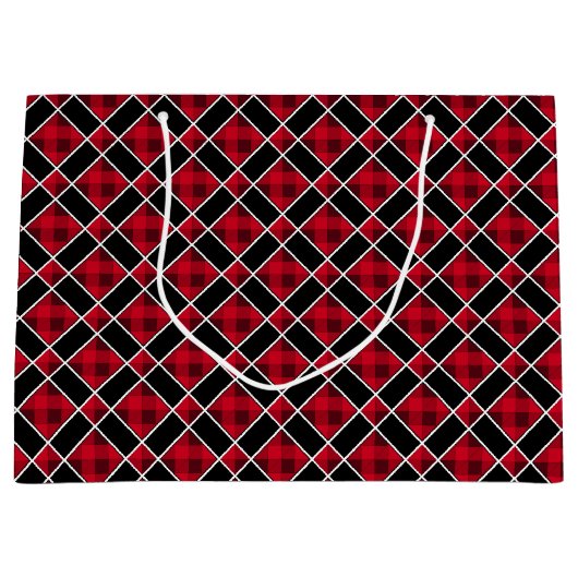 Modern zwart, rood en wit geruit groot cadeauzakje (Voorkant)