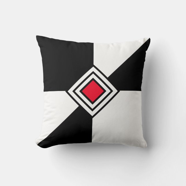 Modern Zwart Rood en Wit Kussen (Voorkant)