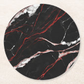 Modern zwart rood marmer ronde kartonnen onderzetter (Voorkant)