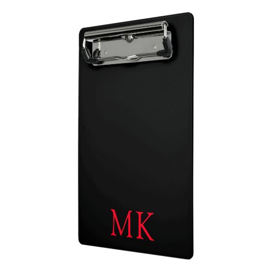 Modern Zwart Rood Monogram Initialen Mini Klembord (Angled2)