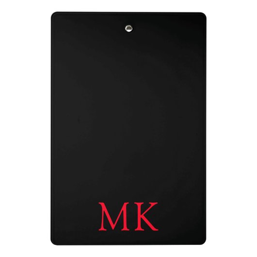 Modern Zwart Rood Monogram Initialen Mini Klembord (Achterkant)