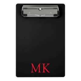 Modern Zwart Rood Monogram Initialen Mini Klembord