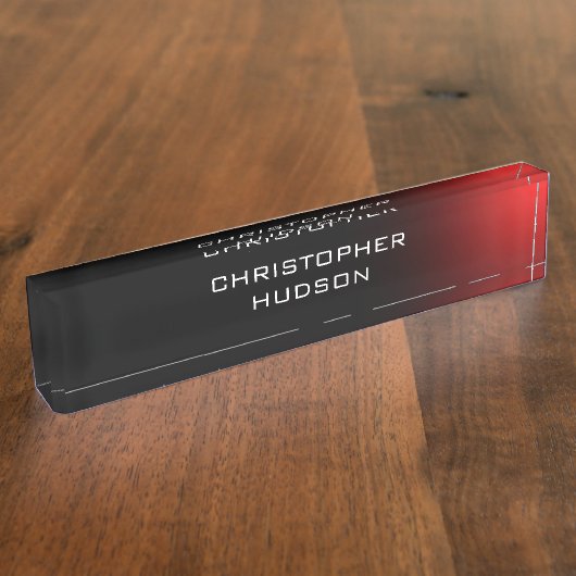 Modern Zwart Rood Plain Naambordje (Zijkant)