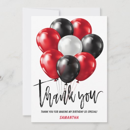 Modern Zwart Rood Verjaardag Dank u Kaarten (Voorkant)