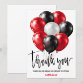 Modern Zwart Rood Verjaardag Dank u Kaarten (Voorkant / Achterkant)