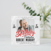 Modern Zwart, Rood Verjaardagsviering Man Foto Kaart (Staand voorkant)