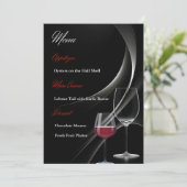 Modern Zwart & Rood Wijn Glas Trouw Menu Kaart (Staand voorkant)