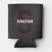 Modern Zwart Rood Wit Gepersonaliseerd Monogram Blikjeskoeler (Voorkant)