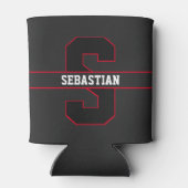 Modern Zwart Rood Wit Gepersonaliseerd Monogram Blikjeskoeler (Achterkant)