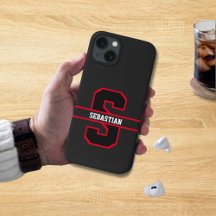 Modern Zwart Rood Wit Gepersonaliseerd Monogram