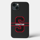 Modern Zwart Rood Wit Gepersonaliseerd Monogram Case-Mate iPhone Case (Achterkant)