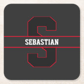 Modern Zwart Rood Wit Gepersonaliseerd Monogram Kartonnen Onderzetters (Voorkant)