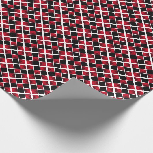 Modern zwart rood wit geruit cadeaupapier (Hoek)