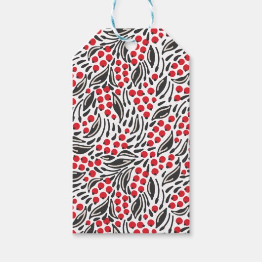 Modern Zwart Rood Wit Kerstmis Winter Berry Cadeaulabel (Voorkant)