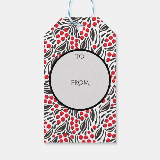 Modern Zwart Rood Wit Kerstmis Winter Berry Cadeaulabel (Achterkant)