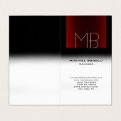 Modern zwart rood wit stijlvol monogram visitekaartje (Buitenkant ongevouwen)