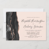 Modern zwart Roos Gold Agate Blush Wedding Kaart (Voorkant)
