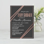 Modern zwart Roos Gold Chic Lineair Baby shower Kaart (Staand voorkant)