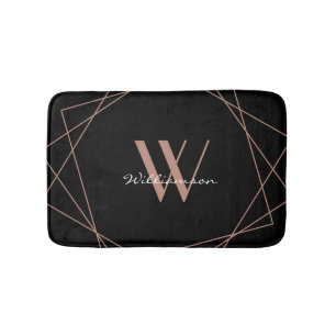 Modern zwart Roos Gold Elegant Monogram Script Badmat