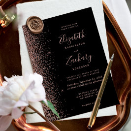 Modern zwart Roos Gold Faux Glitter Edge Wedding Kaart