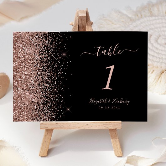 Modern zwart Roos Gold Glitter Edge Wedding Kaart