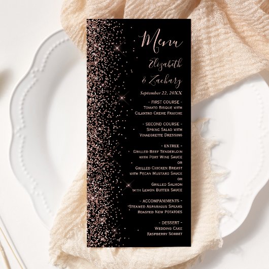 Modern zwart Roos Gold Glitter Edge Wedding Menu