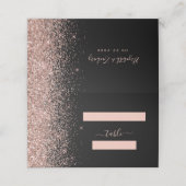 Modern zwart Roos Gold Glitter Edge Wedding Plaatskaartje (Buitenkant ongevouwen)
