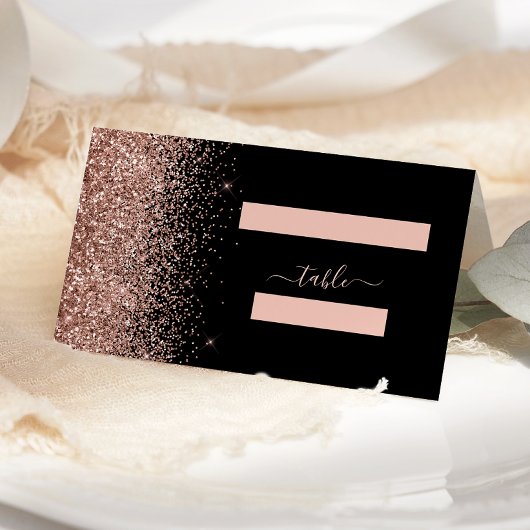 Modern zwart Roos Gold Glitter Edge Wedding Plaatskaartje