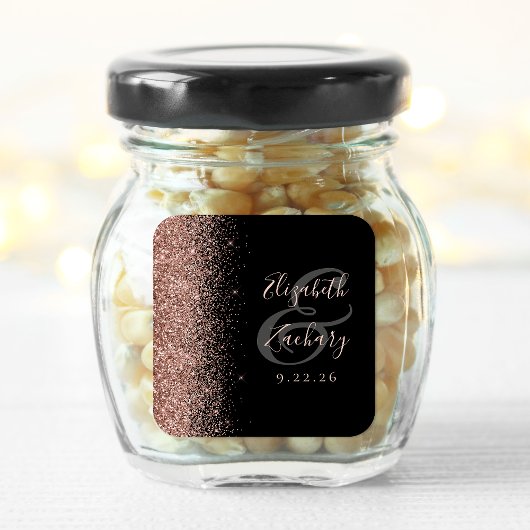 Modern zwart Roos Gold Glitter Edge Wedding Vierkante Sticker