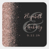 Modern zwart Roos Gold Glitter Edge Wedding Vierkante Sticker (Voorkant)