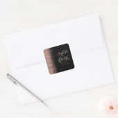 Modern zwart Roos Gold Glitter Edge Wedding Vierkante Sticker (Envelop)