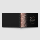 Modern zwart Roos Gold Glitter Script Gastenboek (Volledig)