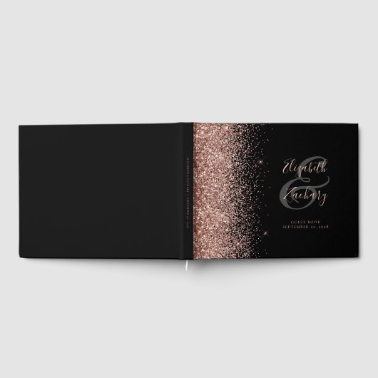 Modern zwart Roos Gold Glitter Script Gastenboek (Volledig)