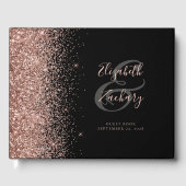 Modern zwart Roos Gold Glitter Script Gastenboek (Voorkant)