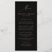 Modern zwart Roos Gold legant Script Weddenschap Menu (Voorkant)