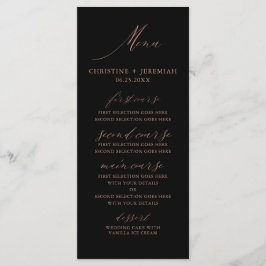 Modern zwart Roos Gold legant Script Weddenschap Menu