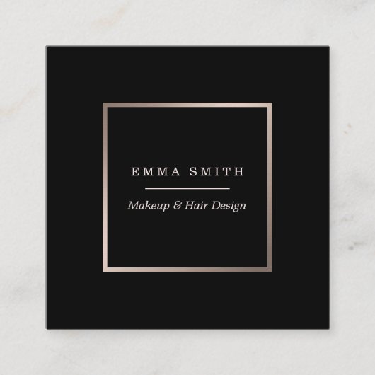 Modern zwart Roos Gold Minimalistisch Visitekaartj Vierkante Visitekaartje (Voorkant)