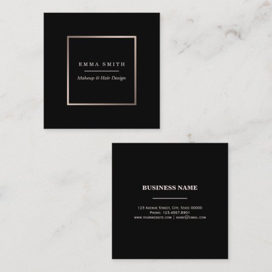 Modern zwart Roos Gold Minimalistisch Visitekaartj Vierkante Visitekaartje (Voorkant / Achterkant)