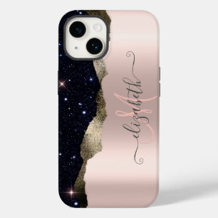Modern zwart Roos Gold Monogram Case-Mate iPhone 14 Hoesje