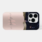 Modern zwart Roos Gold Monogram iPhone Hoesje (Achterkant horizontaal)