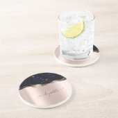 Modern zwart Roos Gold Monogram Zandsteen Onderzetter (Zijkant)