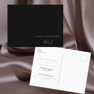 Modern Zwart & Roos Gold Save the Date Briefkaart