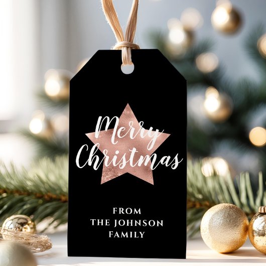 Modern Zwart Roos Gold Star Christmas Cadeaulabel