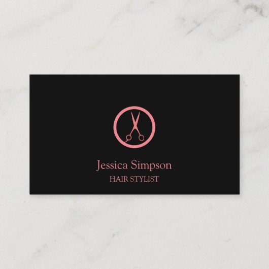Modern Zwart & Roos Goud Haar Stylist Haarsalon Visitekaartje (Voorkant)
