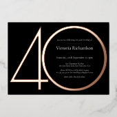 Modern Zwart Roos Goud Minimalist 40e Verjaardag Folie Uitnodiging (Voorkant)