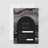 Modern zwart Roos gouden agaat boog bruiloft RSVP Kaartje (Voorkant)