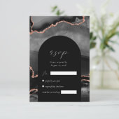 Modern zwart Roos gouden agaat boog bruiloft RSVP Kaartje (Staand voorkant)