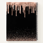 Modern Zwart & Roos Gouden Glitter Monogrammed Notitieboek (Achterkant)