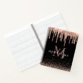Modern Zwart & Roos Gouden Glitter Monogrammed Notitieboek (Binnen)
